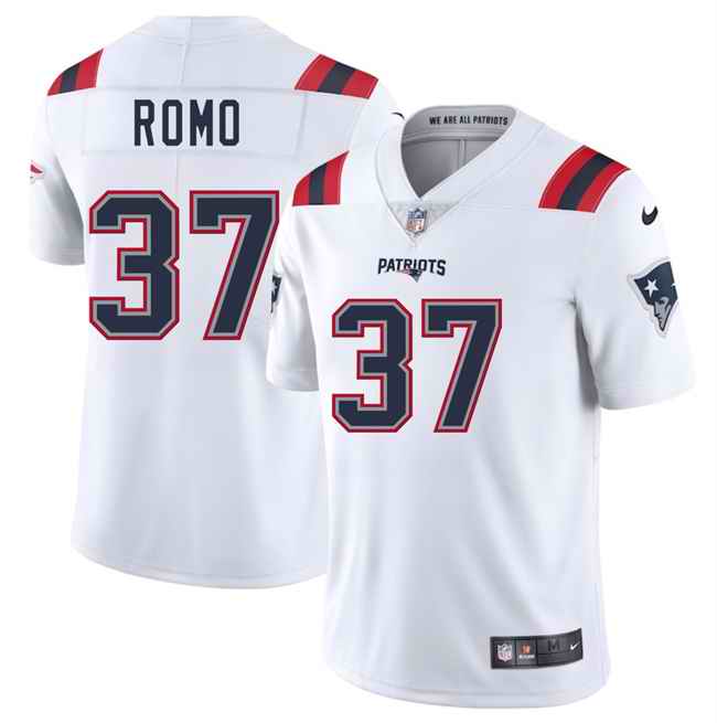 Men's New England Patriots #37 Parker Romo White 2025 Vapor Limited Stitched Football Jersey
